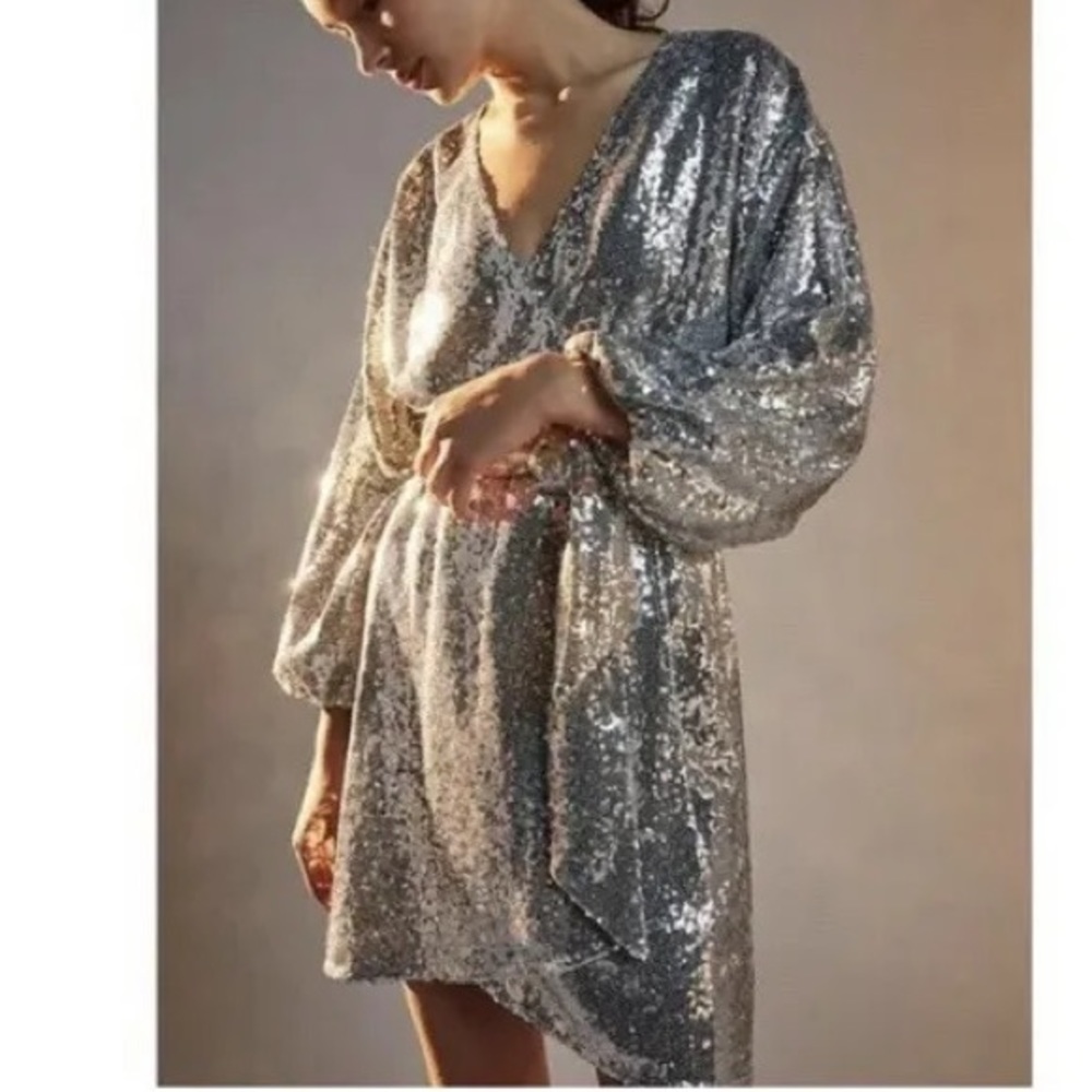 NWT Anthropologie Lisabette Silver Sequined Mini Dress Size XL NYE Glam